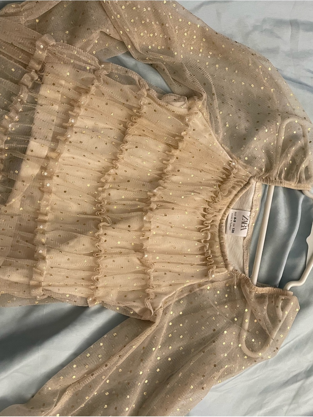 Zara Kids Cream Dress with Gold Sparkle Dots
